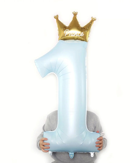 Balon din Folie Metalizata, Figurina Cifra 1, Model Coroana Print, 91 cm, Ambalaj Individual, Pai inclus, Umflare cu Aer sau Heliu