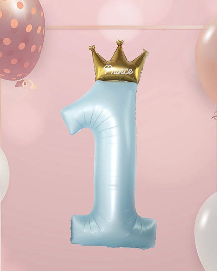 Balon din Folie Metalizata, Figurina Cifra 1, Model Coroana Print, 91 cm, Ambalaj Individual, Pai inclus, Umflare cu Aer sau Heliu