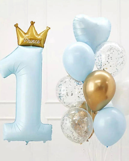 Balon din Folie Metalizata, Figurina Cifra 1, Model Coroana Print, 91 cm, Ambalaj Individual, Pai inclus, Umflare cu Aer sau Heliu