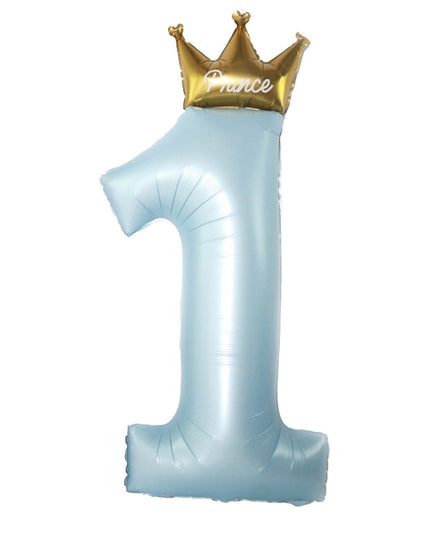 Balon din Folie Metalizata, Figurina Cifra 1, Model Coroana Print, 91 cm, Ambalaj Individual, Pai inclus, Umflare cu Aer sau Heliu