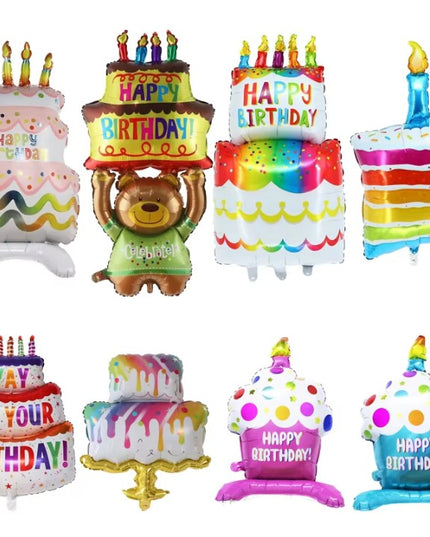 Balon din Folie Metalizata, Model Prajitura cu Lumanare,Baloane Party, Ambalaj Individual, Pai Inclus, Umflare cu Aer sau Heliu