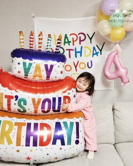 Balon din Folie Metalizata, Model Tort cu 3 Straturi, Balon Aniversar, Model Birthday Cake,Ambalaj Individual, Pai inclus, Umflare cu Aer sau Heliu