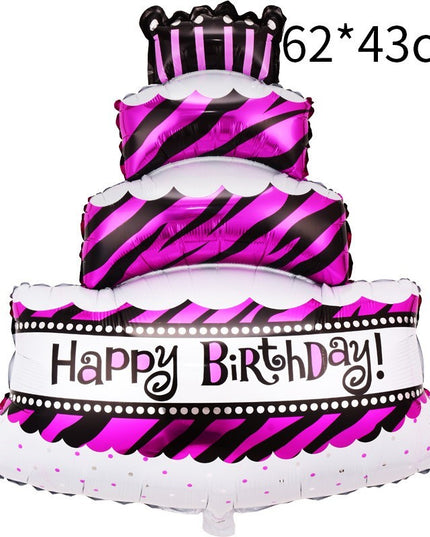 Balon din Folie Metalizata, Model Tort cu 4 Straturi, Balon Aniversar, Model Happy Birthday,Ambalaj Individual, Pai inclus, Umflare cu Aer sau Heliu