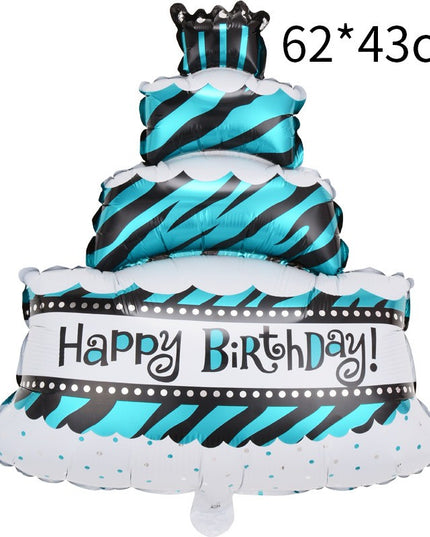 Balon din Folie Metalizata, Model Tort cu 4 Straturi, Balon Aniversar, Model Happy Birthday,Ambalaj Individual, Pai inclus, Umflare cu Aer sau Heliu