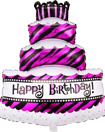 Balon din Folie Metalizata, Model Tort cu 4 Straturi, Balon Aniversar, Model Happy Birthday,Ambalaj Individual, Pai inclus, Umflare cu Aer sau Heliu