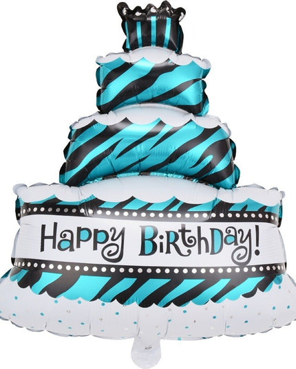 Balon din Folie Metalizata, Model Tort cu 4 Straturi, Balon Aniversar, Model Happy Birthday,Ambalaj Individual, Pai inclus, Umflare cu Aer sau Heliu