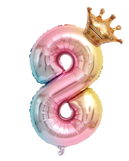Balon din Folie Metalizata, Figurina Cifra Gradient, Tema Aniversare 80 cm, Ambalaj Individual, Pai inclus, Umflare cu Aer sau Heliu, Coronita, Cifra 8