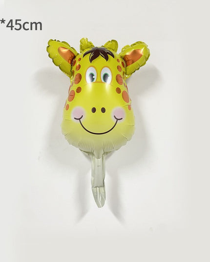 Balon din Folie Metalizata, Mini Figurine Animalute, Model Girafa, Tematica Aniversare,Ambalaj Individual, Pai Inclus, Umflare cu Aer sau Heliu