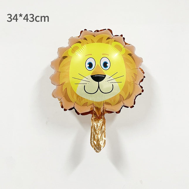 Balon din Folie Metalizata, Mini Figurine Animalute, Model Leu, Tematica Aniversare,Ambalaj Individual, Pai Inclus, Umflare cu Aer sau Heliu