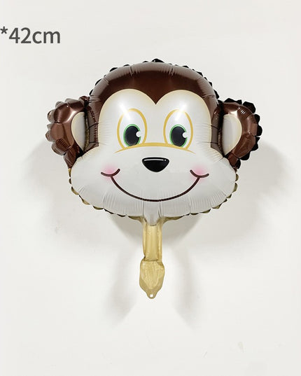 Balon din Folie Metalizata, Mini Figurine Animalute, Model Maimutica, Tematica Aniversare,Ambalaj Individual, Pai Inclus, Umflare cu Aer sau Heliu