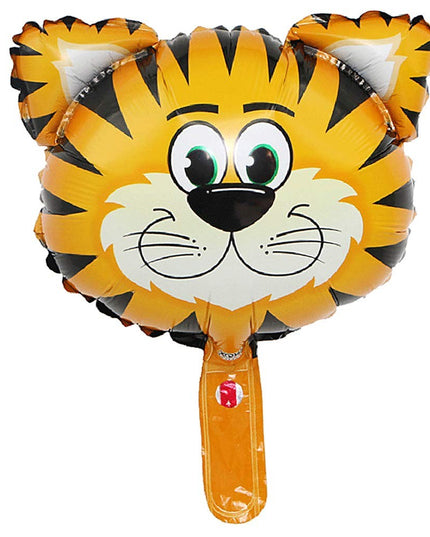 Balon din Folie Metalizata, Mini Figurine Animalute, Model Tigru, Tematica Aniversare,Ambalaj Individual, Pai Inclus, Umflare cu Aer sau Heliu