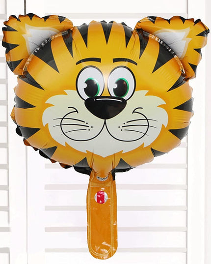 Balon din Folie Metalizata, Mini Figurine Animalute, Model Tigru, Tematica Aniversare,Ambalaj Individual, Pai Inclus, Umflare cu Aer sau Heliu