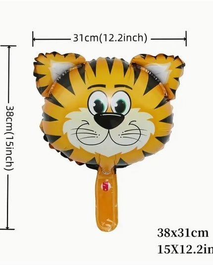 Balon din Folie Metalizata, Mini Figurine Animalute, Model Tigru, Tematica Aniversare,Ambalaj Individual, Pai Inclus, Umflare cu Aer sau Heliu