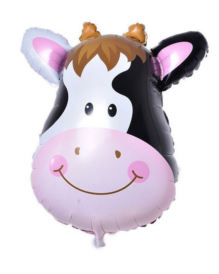 Balon din Folie Metalizata, Mini Figurine Animalute, Model Vacuta, Tematica Aniversare,Ambalaj Individual, Pai Inclus, Umflare cu Aer sau Heliu
