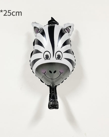 Balon din Folie Metalizata, Mini Figurine Animalute, Model Zebra, Tematica Aniversare,Ambalaj Individual, Pai Inclus, Umflare cu Aer sau Heliu