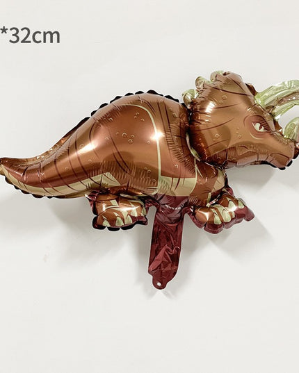 Balon din Folie Metalizata, Mini Figurine Dinozauri, Model Triceratops, Tematica Aniversare,Ambalaj Individual, Pai Inclus, Umflare cu Aer sau Heliu