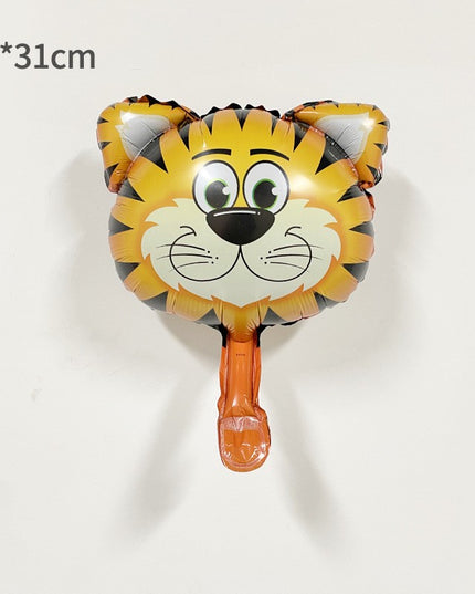 Balon din Folie Metalizata, Mini Figurine Animalute, Model Tigru, Tematica Aniversare,Ambalaj Individual, Pai Inclus, Umflare cu Aer sau Heliu
