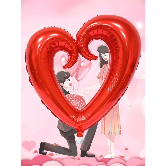Balon din Folie Metalizata, Figurina Inima Gigantica, Tema Ziua Indragostitilor,Ambalaj Individual, Pai Inclus, Umflare cu Aer sau Heliu