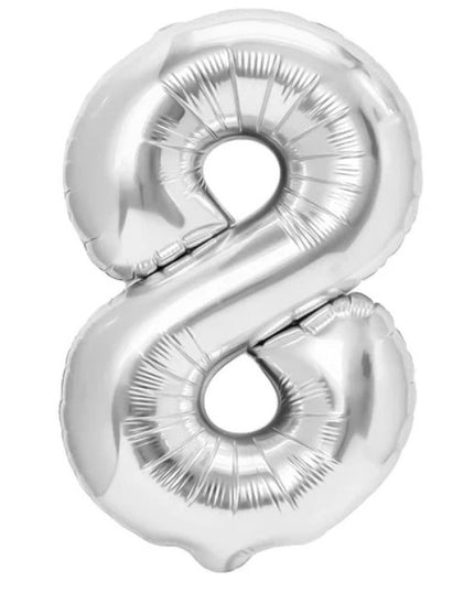 Balon din Folie Metalizata Figurina Cifra, Tema Aniversare 80 cm, Ambalaj Individual, Pai inclus, Umflare cu Aer sau Heliu,Cifra 8