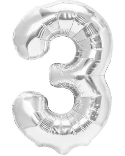 Balon din Folie Metalizata Figurina Cifra, Tema Aniversare 80 cm, Ambalaj Individual, Pai inclus, Umflare cu Aer sau Heliu,Cifra 3