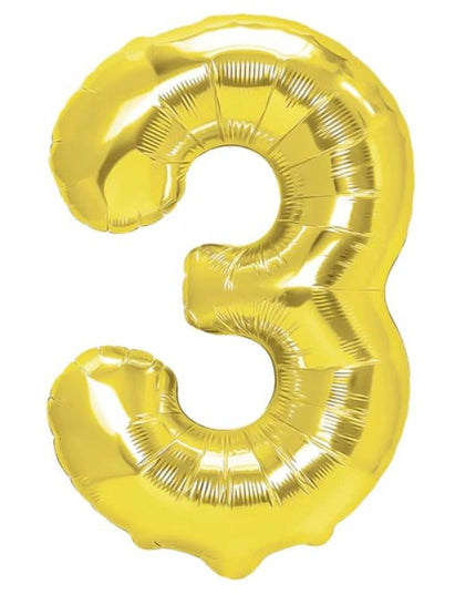 Balon din Folie Metalizata Figurina Cifra, Tema Aniversare 80 cm, Ambalaj Individual, Pai inclus, Umflare cu Aer sau Heliu,Cifra 3
