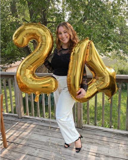 Balon din Folie Metalizata, Figurina Cifra, Tema Aniversare 80 cm, Ambalaj Individual, Pai inclus, Umflare cu Aer sau Heliu,Cifra 4