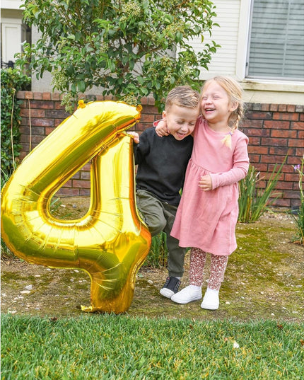 Balon din Folie Metalizata, Figurina Cifra, Tema Aniversare 80 cm, Ambalaj Individual, Pai inclus, Umflare cu Aer sau Heliu,Cifra 4