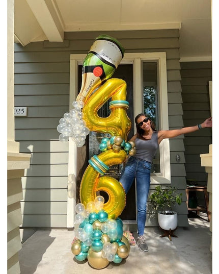 Balon din Folie Metalizata, Figurina Cifra, Tema Aniversare 80 cm, Ambalaj Individual, Pai inclus, Umflare cu Aer sau Heliu,Cifra 4