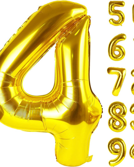 Balon din Folie Metalizata, Figurina Cifra, Tema Aniversare 80 cm, Ambalaj Individual, Pai inclus, Umflare cu Aer sau Heliu,Cifra 4