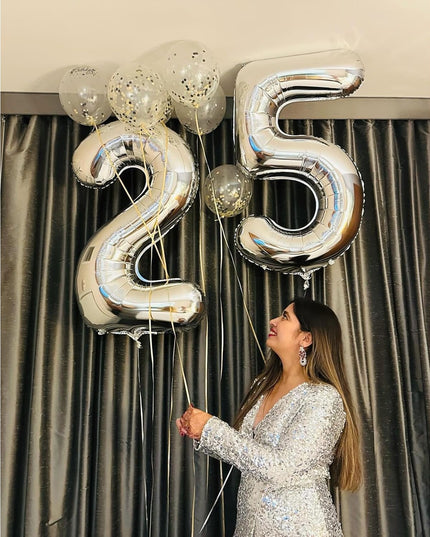 Balon din Folie Metalizata Figurina Cifra, Tema Aniversare 80 cm, Ambalaj Individual, Pai inclus, Umflare cu Aer sau Heliu,Cifra 5
