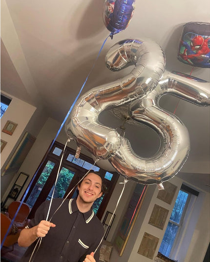 Balon din Folie Metalizata Figurina Cifra, Tema Aniversare 80 cm, Ambalaj Individual, Pai inclus, Umflare cu Aer sau Heliu,Cifra 5