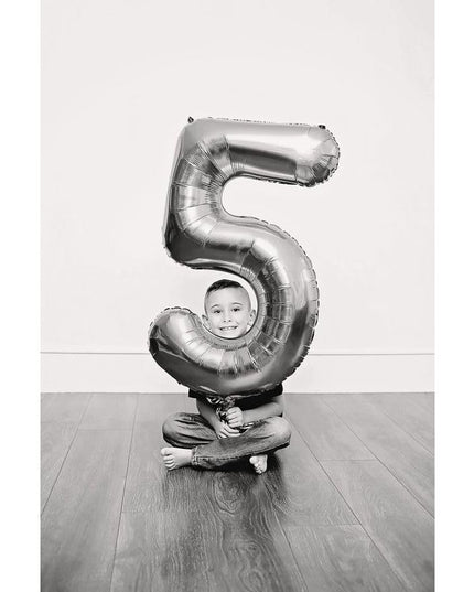 Balon din Folie Metalizata Figurina Cifra, Tema Aniversare 80 cm, Ambalaj Individual, Pai inclus, Umflare cu Aer sau Heliu,Cifra 5