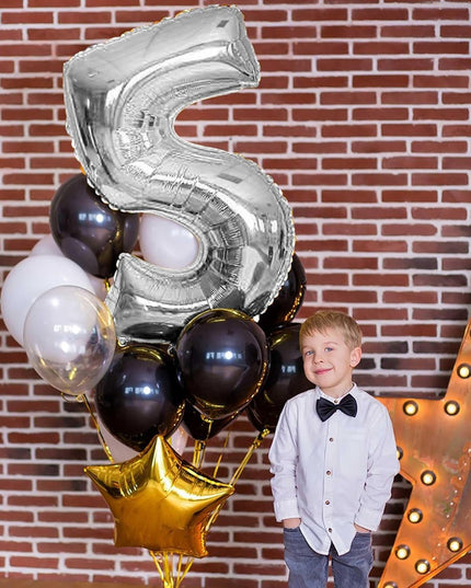 Balon din Folie Metalizata Figurina Cifra, Tema Aniversare 80 cm, Ambalaj Individual, Pai inclus, Umflare cu Aer sau Heliu,Cifra 5