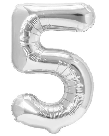Balon din Folie Metalizata Figurina Cifra, Tema Aniversare 80 cm, Ambalaj Individual, Pai inclus, Umflare cu Aer sau Heliu,Cifra 5
