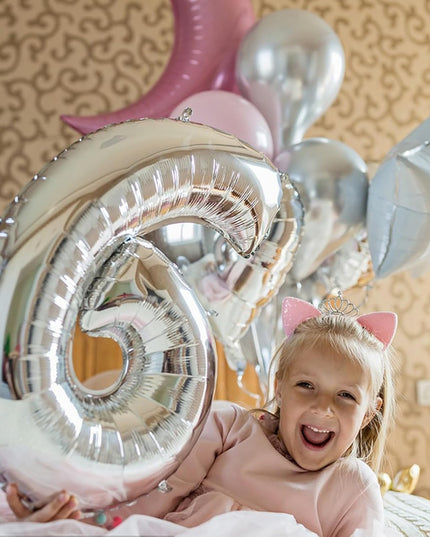 Balon din Folie Metalizata Figurina Cifra, Tema Aniversare 80 cm, Ambalaj Individual, Pai inclus, Umflare cu Aer sau Heliu,Cifra 6