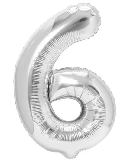 Balon din Folie Metalizata Figurina Cifra, Tema Aniversare 80 cm, Ambalaj Individual, Pai inclus, Umflare cu Aer sau Heliu,Cifra 6