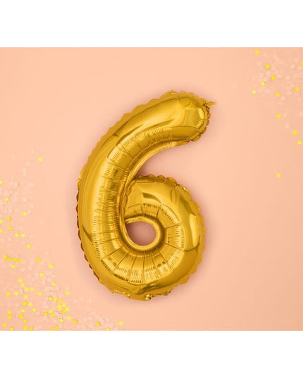 Balon din Folie Metalizata Figurina Cifra, Tema Aniversare 80 cm, Ambalaj Individual, Pai inclus, Umflare cu Aer sau Heliu,Cifra 6