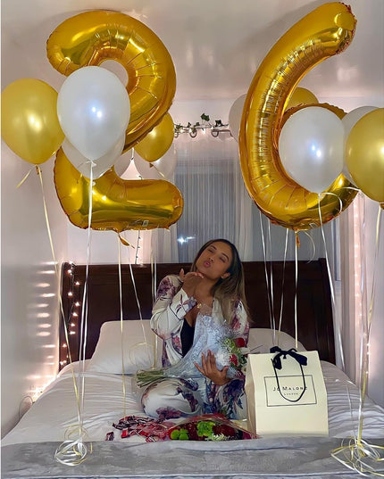 Balon din Folie Metalizata Figurina Cifra, Tema Aniversare 80 cm, Ambalaj Individual, Pai inclus, Umflare cu Aer sau Heliu,Cifra 6
