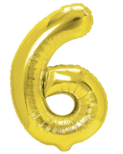 Balon din Folie Metalizata Figurina Cifra, Tema Aniversare 80 cm, Ambalaj Individual, Pai inclus, Umflare cu Aer sau Heliu,Cifra 6