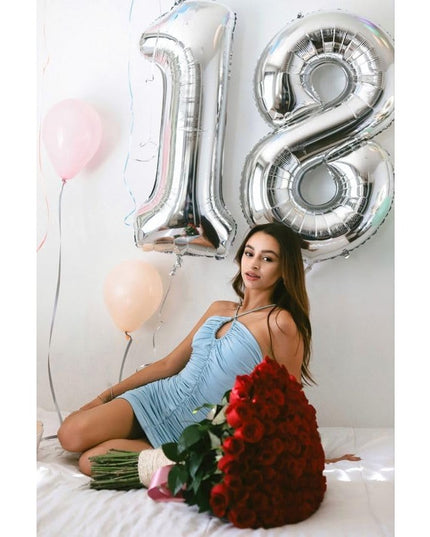 Balon din Folie Metalizata Figurina Cifra, Tema Aniversare 80 cm, Ambalaj Individual, Pai inclus, Umflare cu Aer sau Heliu,Cifra 8