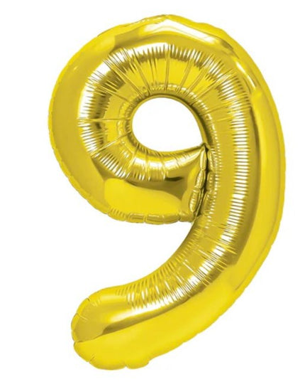 Balon din Folie Metalizata Figurina Cifra, Tema Aniversare 80 cm, Ambalaj Individual, Pai inclus, Umflare cu Aer sau Heliu,Cifra 9