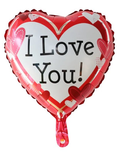 Balon din Folie Metalizata, Figurina Inima, Model I Love You, Tema Ziua Indragostitilor,Ambalaj Individual, Pai Inclus, Umflare cu Aer sau Heliu