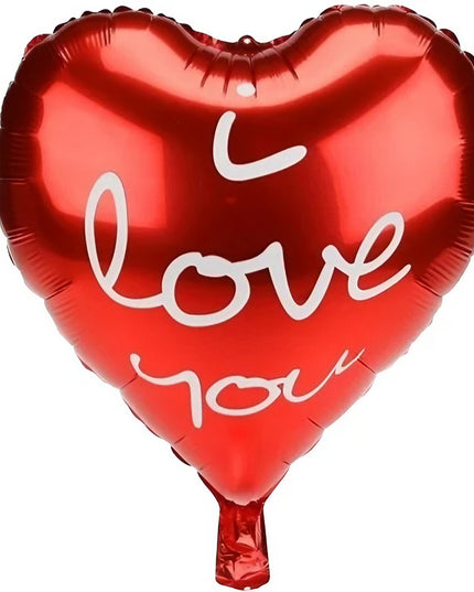 Balon din Folie Metalizata, Figurina Inima, Model I Love You Scris de Mana, Tema Ziua Indragostitilor,Ambalaj Individual, Pai Inclus, Umflare cu Aer sau Heliu