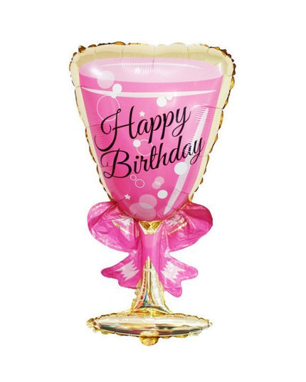 Balon din Folie Metalizata, Figurina Pahar de Vin, Tema Aniversare,Ambalaj Individual, Pai Inclus, Umflare cu Aer sau Heliu