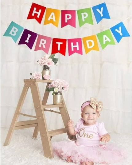 Banner Happy Birthday 100x200 cm, Dimensiune Stegulet 11.5x16.5 cm, Rola de Ata Inclusa
