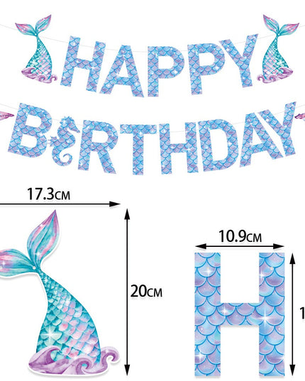Banner Happy Birthday Sirena, Colectia Mermaid, 17 Piese