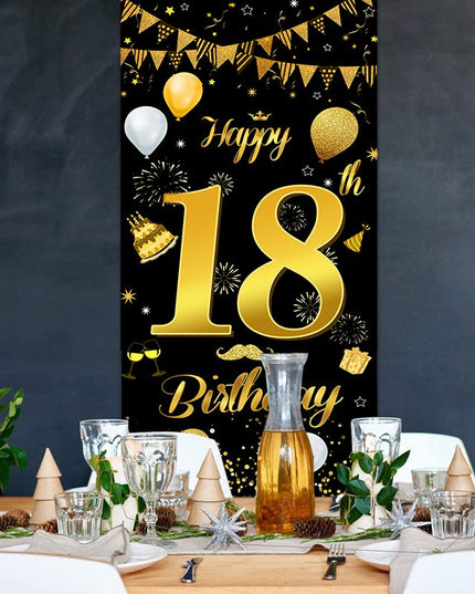 Banner pentru Petrecere, Model Happy Birthday, Tematica Majorat, Aniversare 18 Ani