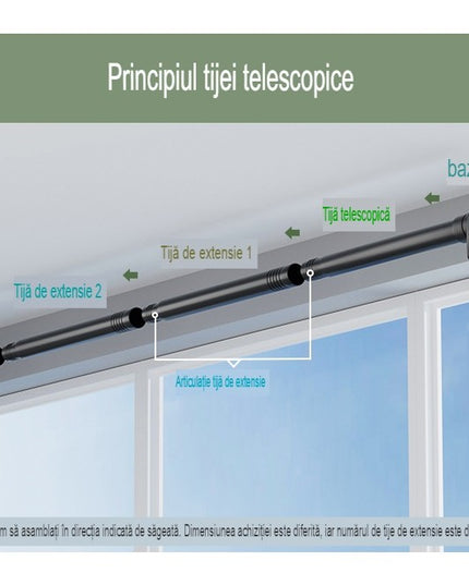 Bara Telescopica Multifunctionala, din Otel Inoxidabil si ABS, Utilizare Universala, Extensie 185 - , Fara Perforare Perete