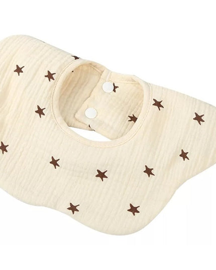 Baveta Tip Floare, din Bumbac, pentru Copii 0-12 Luni, Rezistenta la apa, cu Capse, Model cu Stelute, 26 x 29 cm