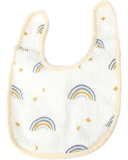 Baveta in Forma de U, din Bumbac, pentru Copii 0-12 Luni, Rezistenta la Apa, cu Capse, Model Curcubeu, 21x30 cm